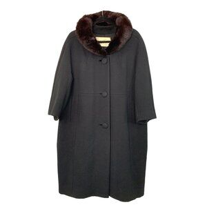 Vintage 50s Monarch for Martins Wool Blend Coat With Mink Fur Collar Black 7744